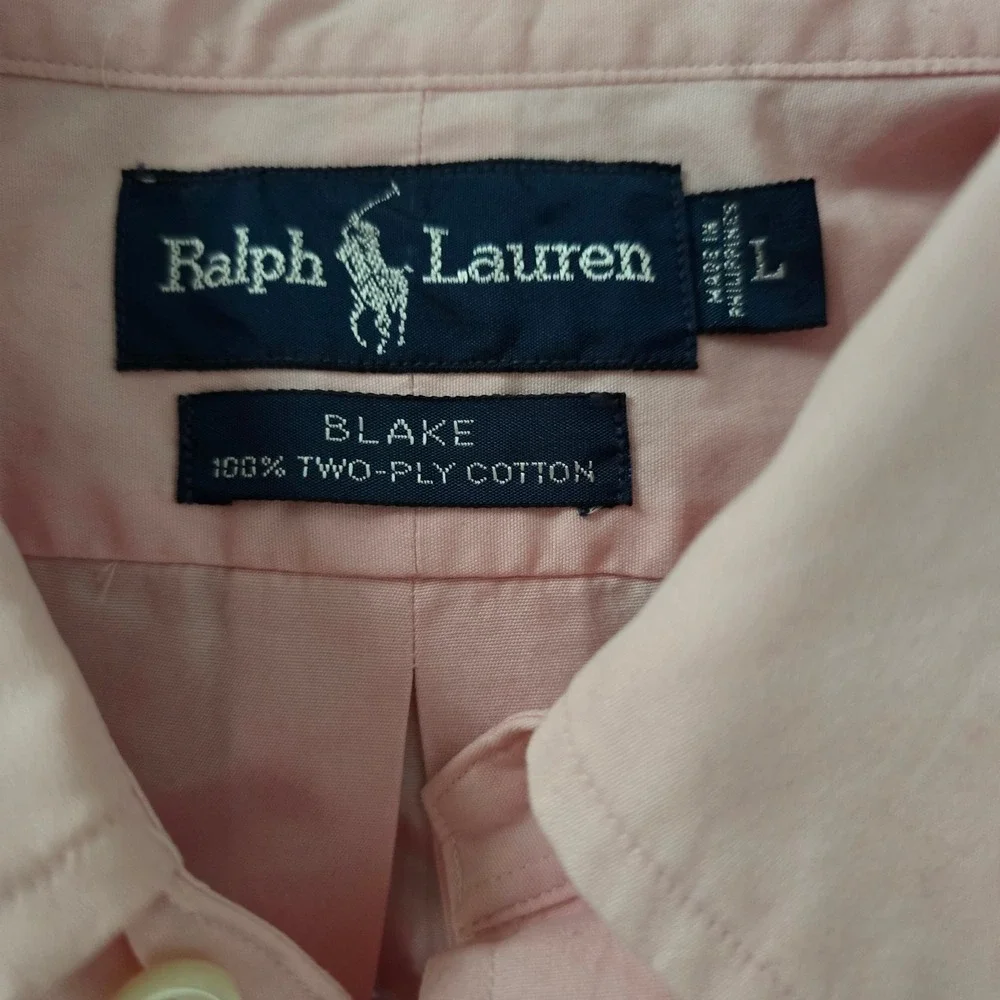 Ralph‎ Lauren Blake Mens Large Pink Button Down Shirt 100% Two-Ply Cotton